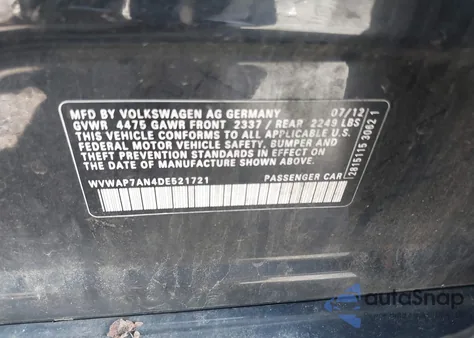 2013 Volkswagen Cc Sport from USA, damaged, VIN WVWAP7AN4DE521721